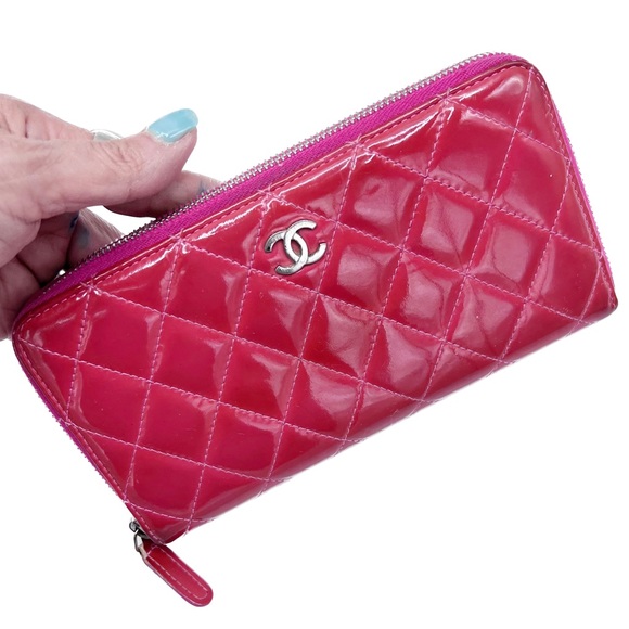 CHANEL Handbags - CHANEL Patent Quilted Zip Around Long Wallet Pink Salmon 14 Series (2011)